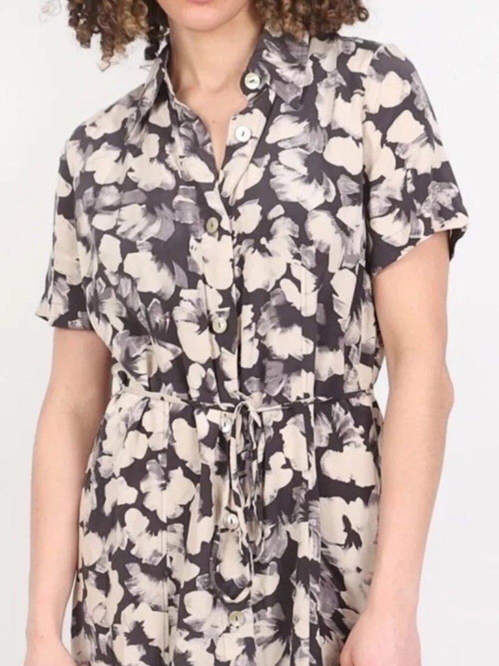 & Other Stories Black and White Floral Silk Shirt Dress
